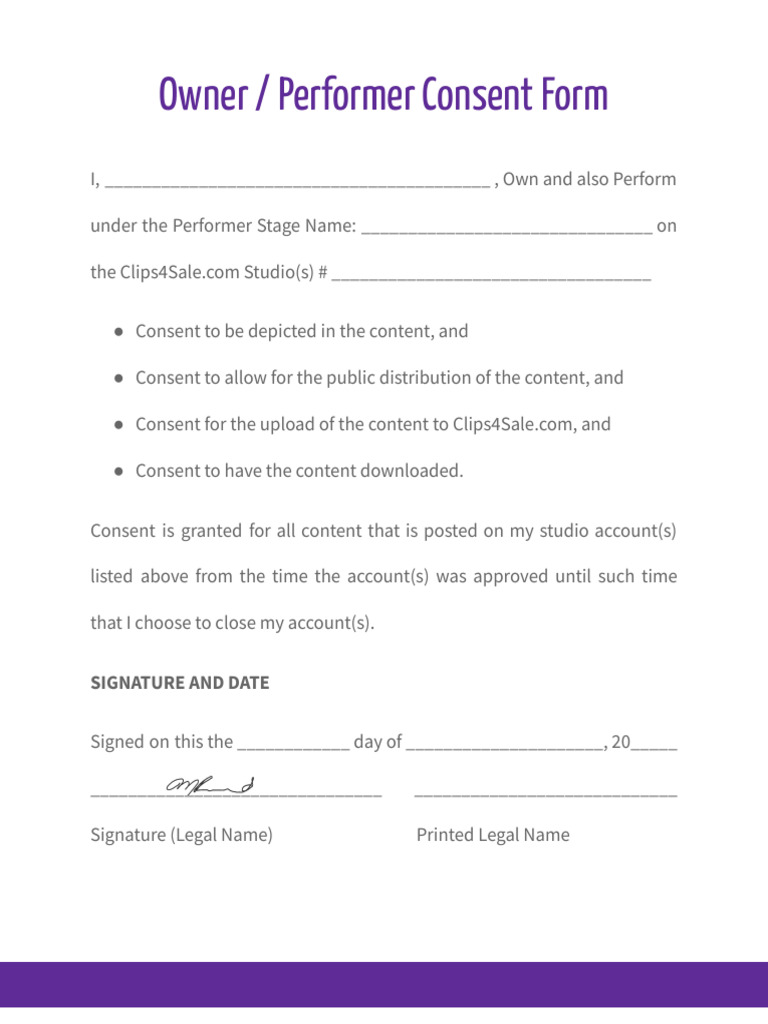 Clips4Sale Performer Consent Form | PDF | Ios | Signature