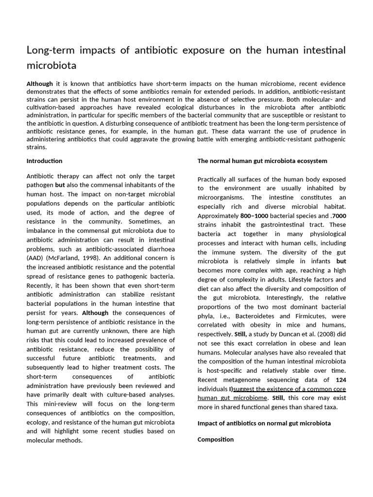Long-Term Impacts of Antibiotic Exposure On The Human Intestinal ...