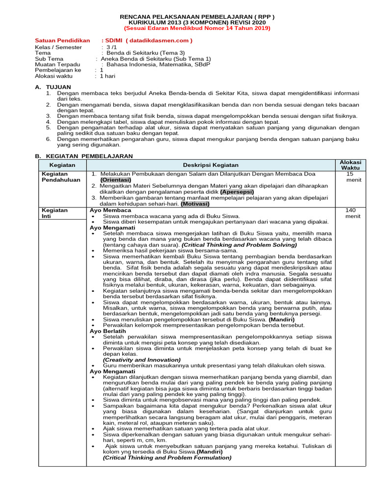 Contoh RPP Mengajar Miff | PDF