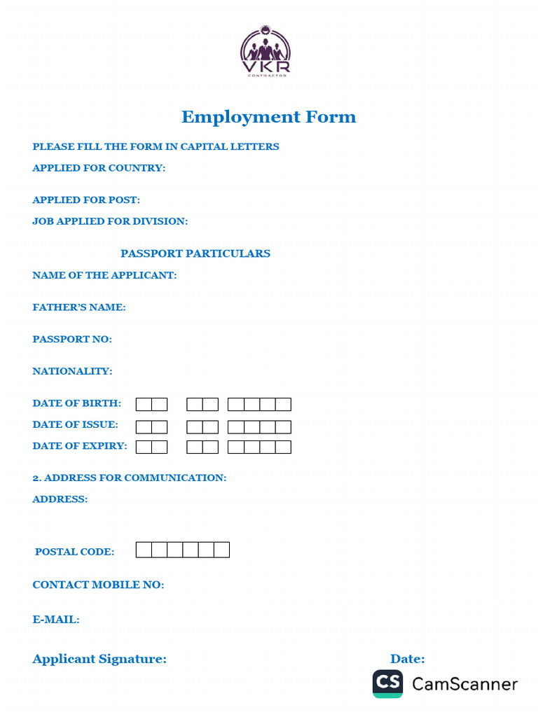 Employment Form | PDF