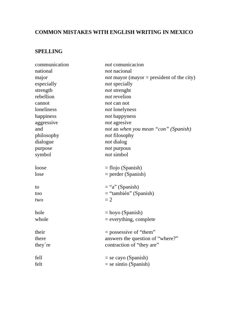 English Writing Mistakes in Mexico | PDF | Language Mechanics | Syntax