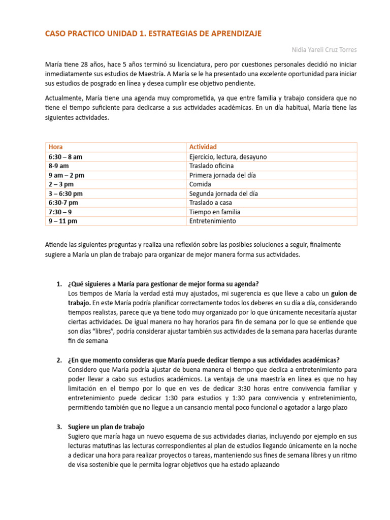Caso Practico Unidad 1. Estrategias de Aprendizaje | PDF | Aprendizaje