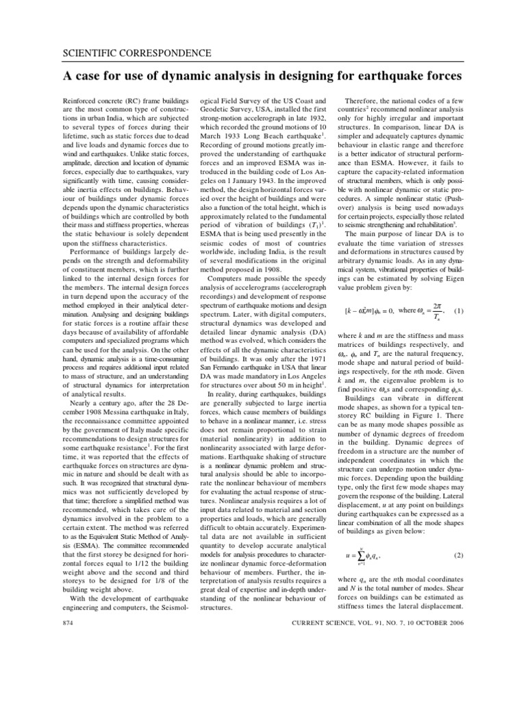 Dynamic Analysis for Earthquake Design | PDF | Normal Mode | Nonlinear ...