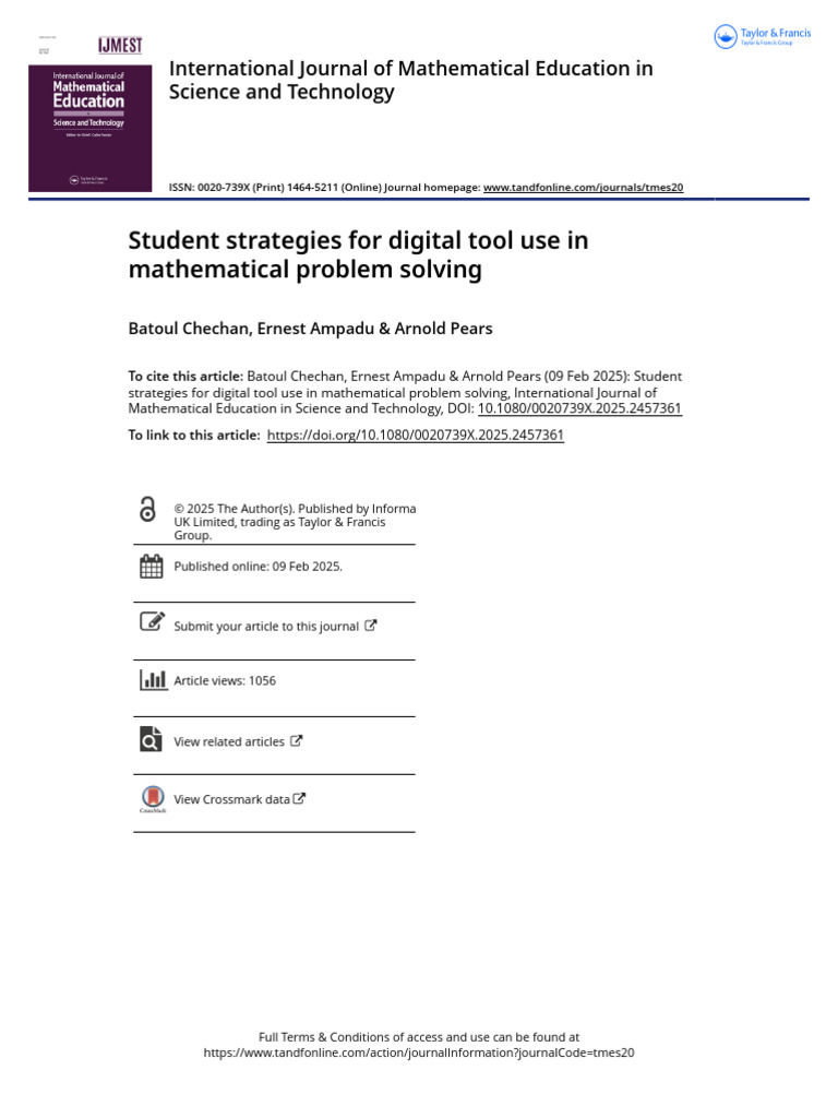 Student Strategies For Digital Tool Use in Mathematical Problem ...