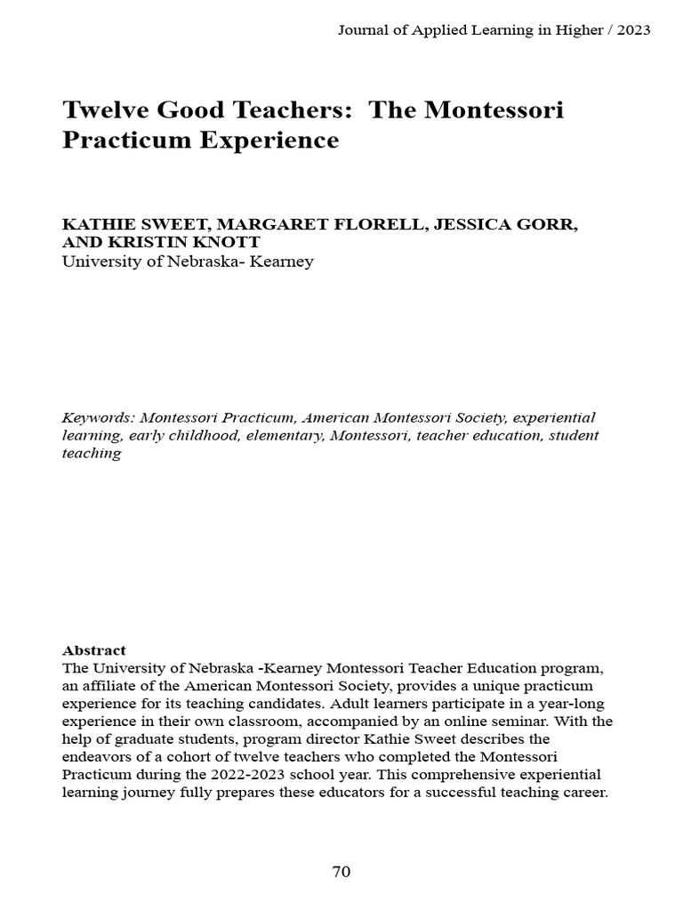 Twelve Good Teachers - The Montessori Practicum Experience | PDF ...