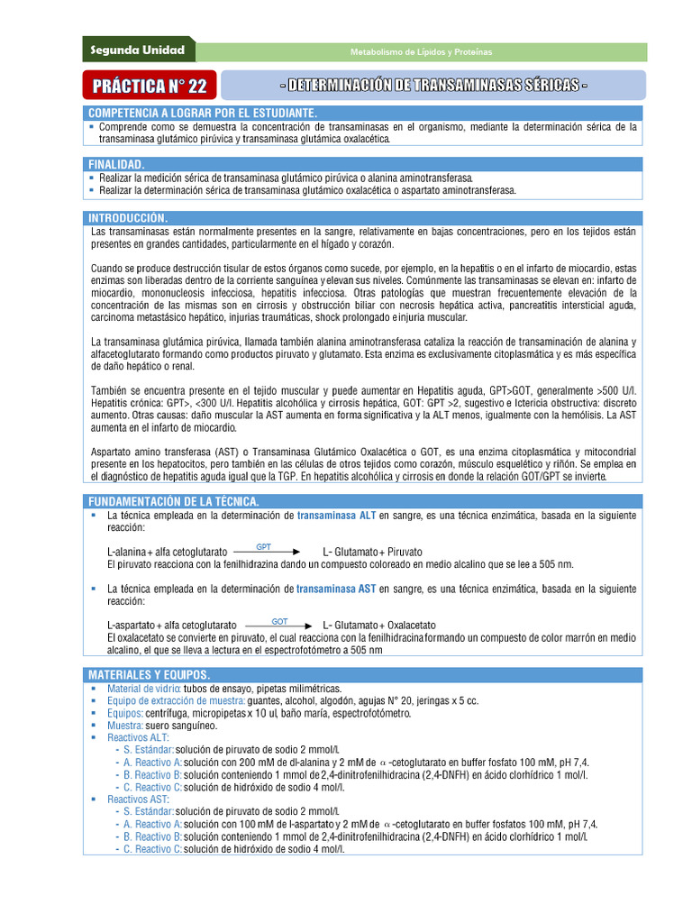 Determinación de Transaminasas en Sangre | PDF | Biotecnología | Bioquímica