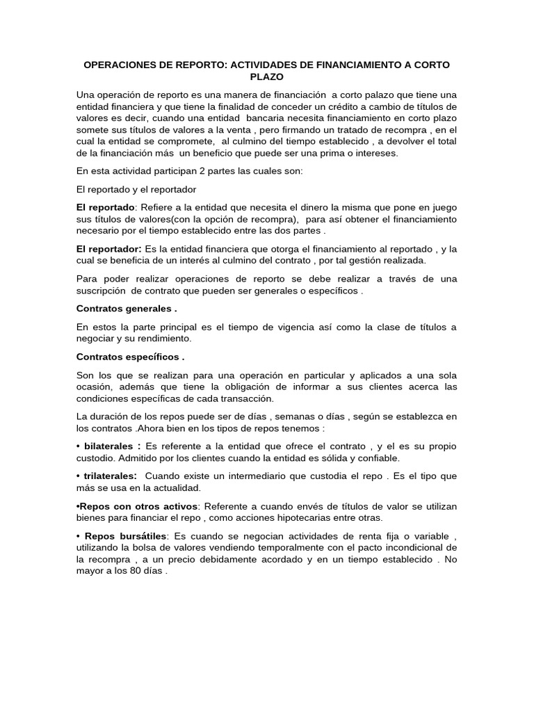 Operaciones de Reporto Financiero | PDF | Bancos | Interés