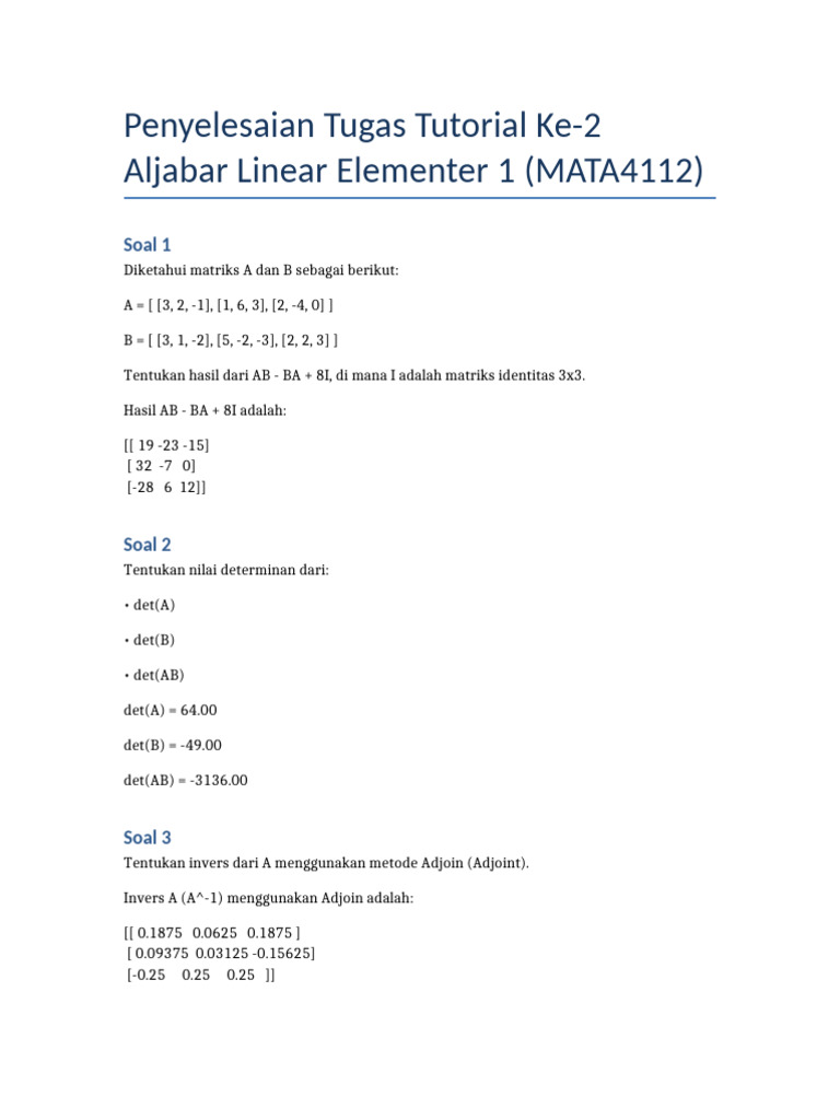 Invers Matriks 3x3: Metode Adjoin dan Baris | PDF