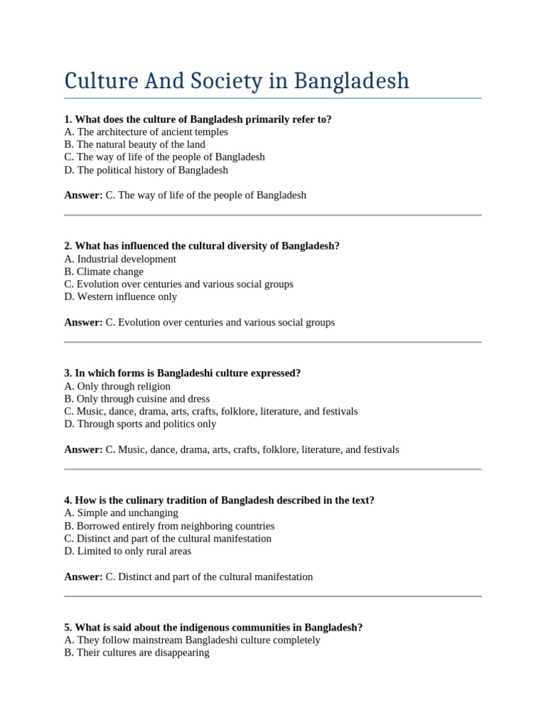 Culture and Society in Bangladesh Insights | PDF
