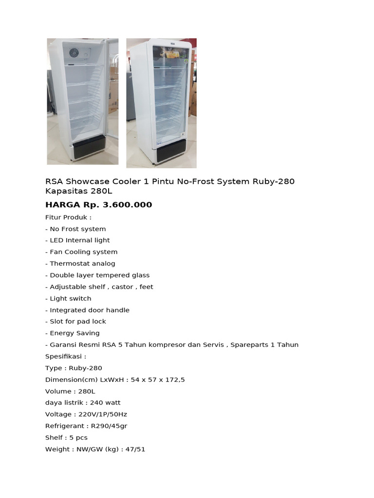 RSA Showcase Cooler 1 Pintu No | PDF