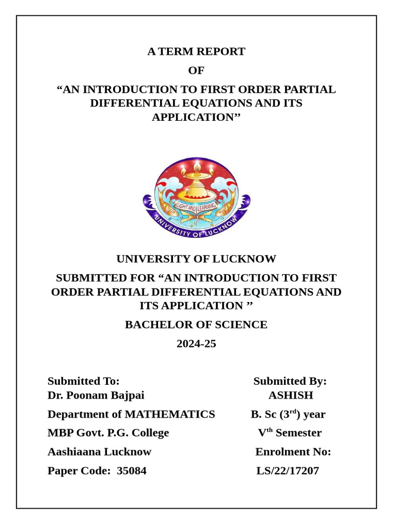 A Term Report of An Introduction of First Order Partial Differential ...