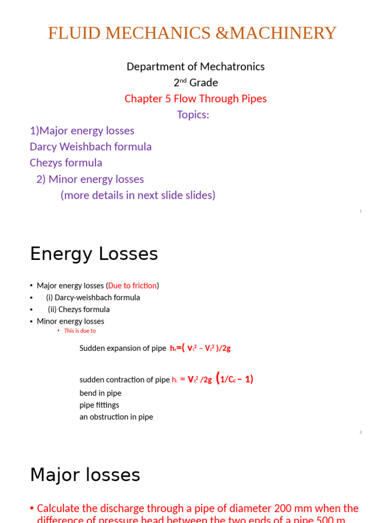 Energy Losses in Pipe Flow Analysis | PDF | Friction | Reynolds Number