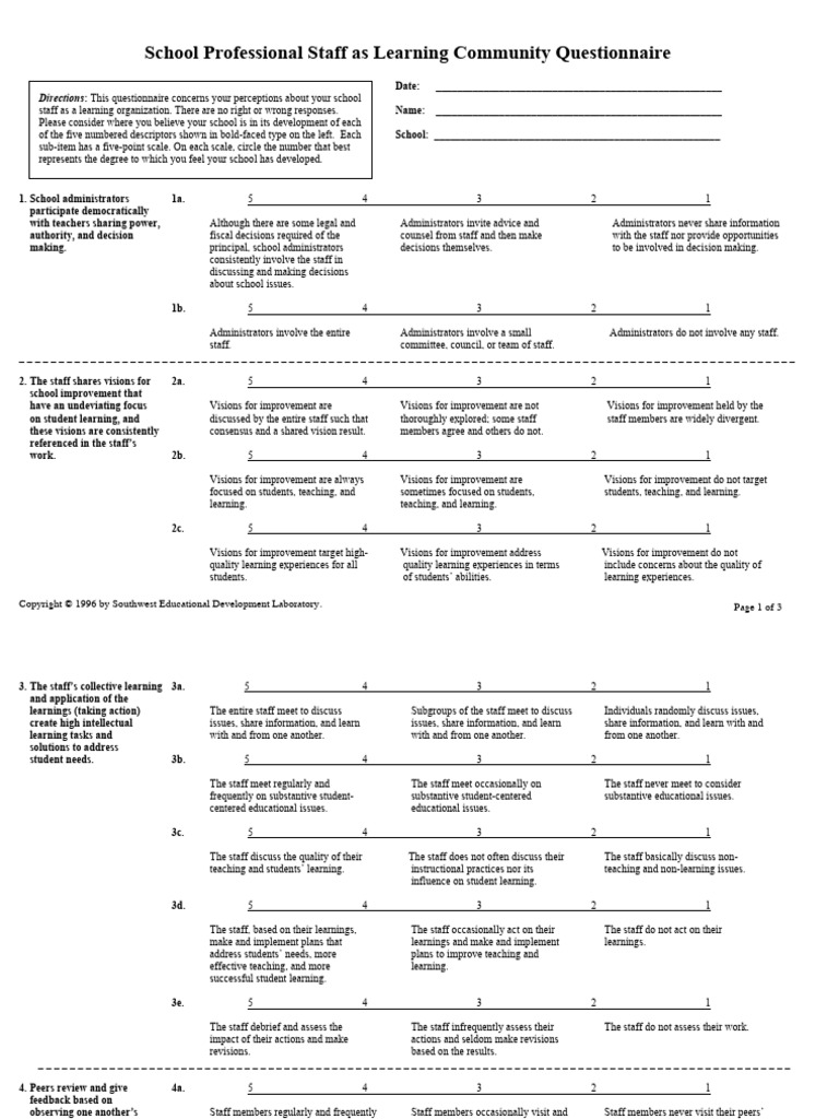 School Staff Learning Community Survey | PDF | Cognition | Learning