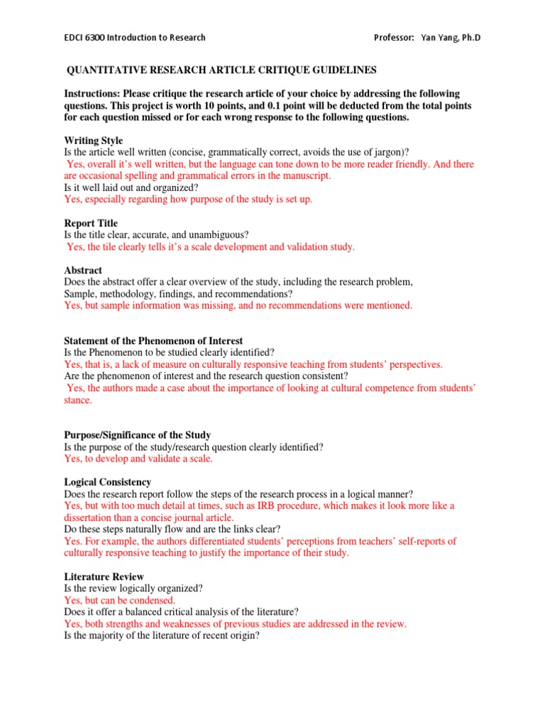 Research Article Critique Sample | PDF | Validity (Statistics 