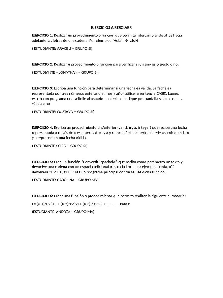 EJERCICIOS A RESOLVER | PDF