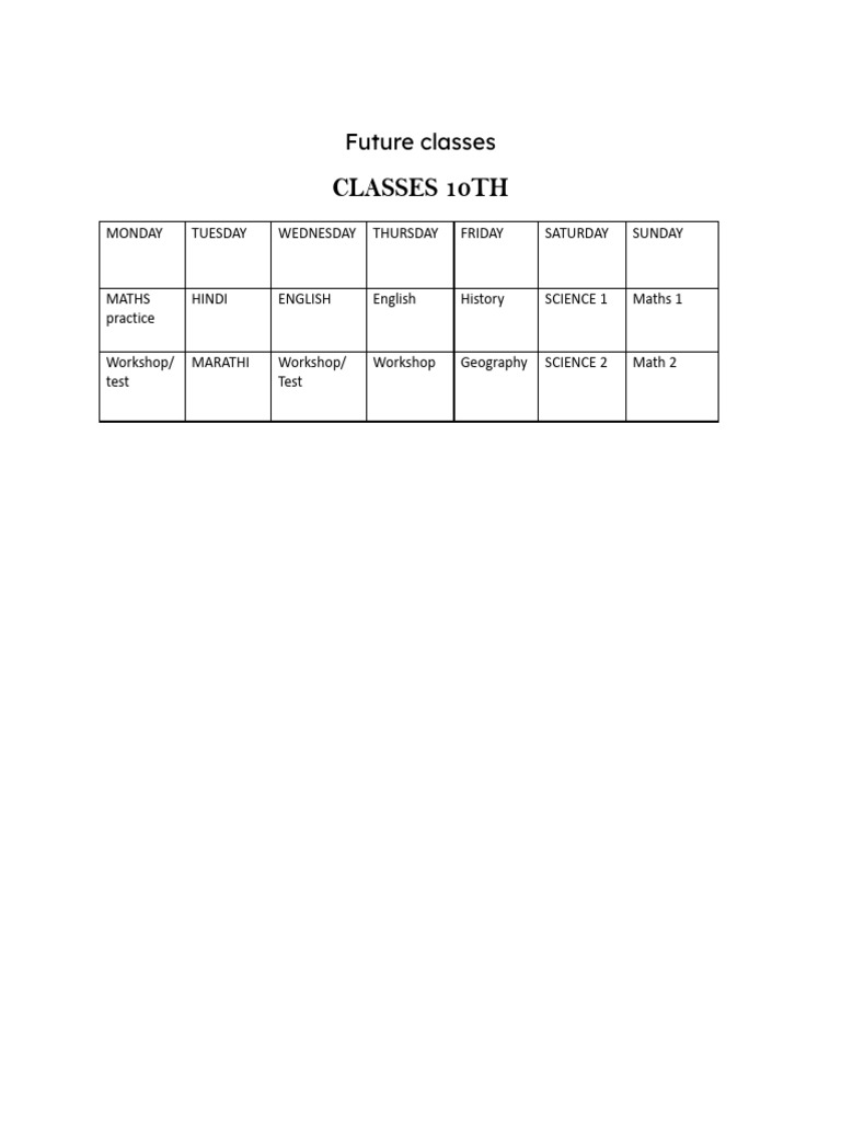 Future Classes 10th Time Table | PDF