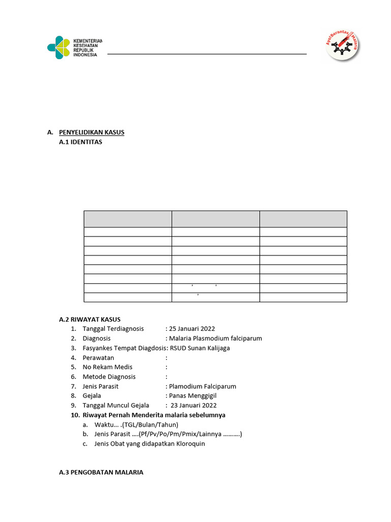 Formulir Penyelidikan Kasus Malaria | PDF