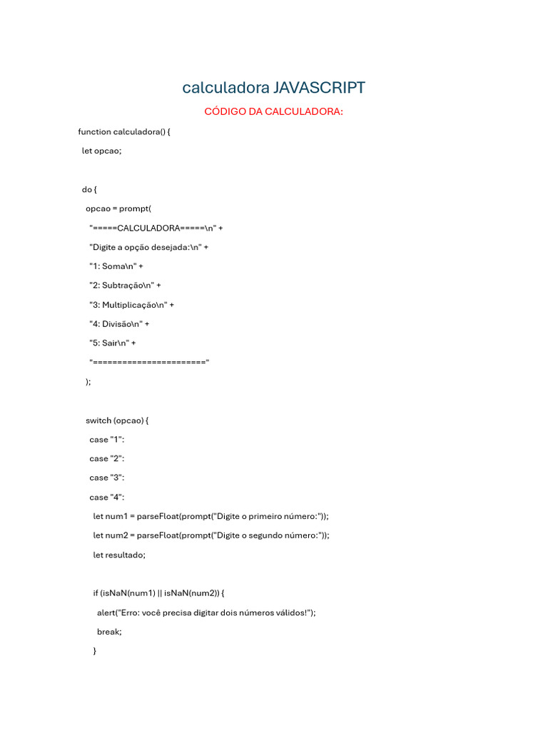 Calculadora JavaScript Interativa | PDF