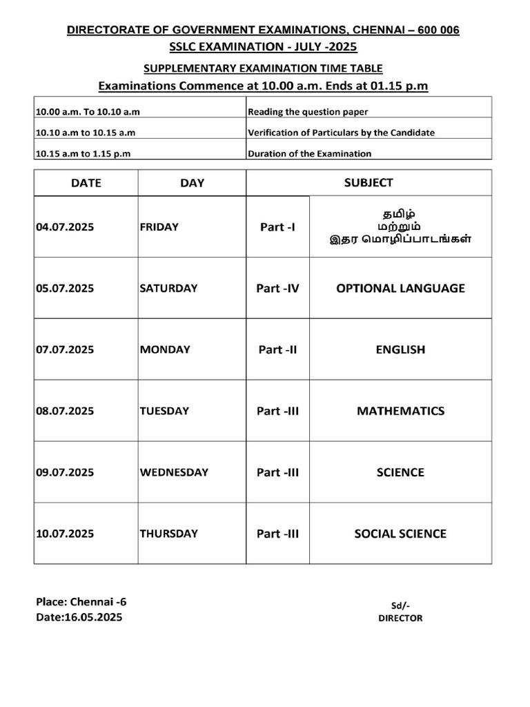Supplementary Time Table 10 & 11-1 | PDF