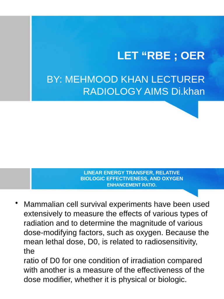 LET, RBE, and Oxygen Ratio in Radiation | PDF