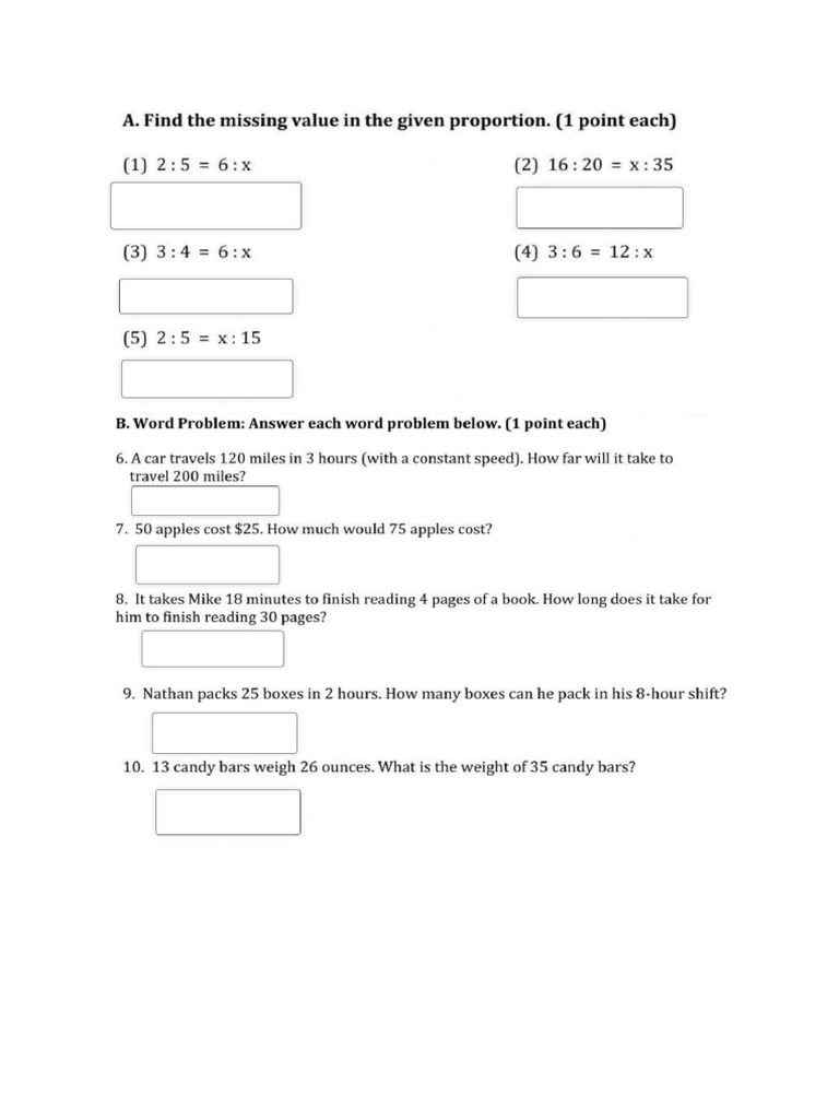 Worksheet Ratio and Proportion PDF | PDF