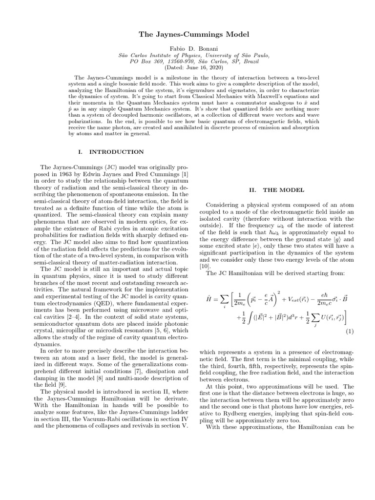 Understanding the Jaynes-Cummings Model | PDF | Atomic | Physical Phenomena