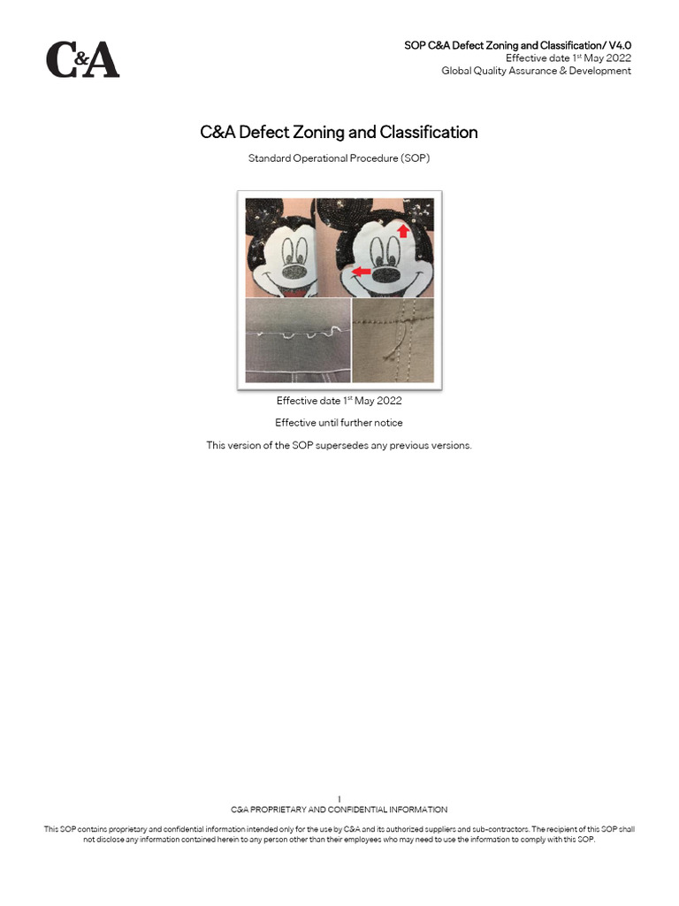 C&A Defect Zoning SOP V4.0 | PDF | Seam (Sewing) | Clothing