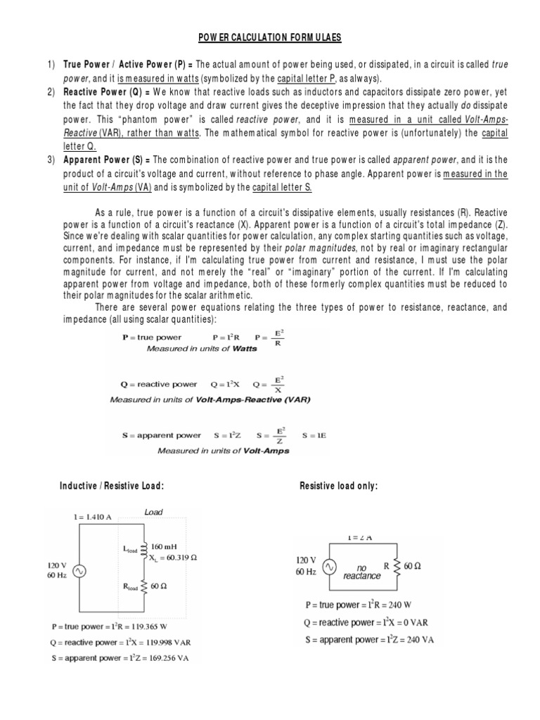 Power Calculation Formulas Explained | PDF | Ac Power | Electrical ...