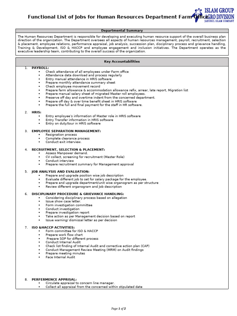 HR Department Job Functions Overview | PDF | Human Resources | Human ...