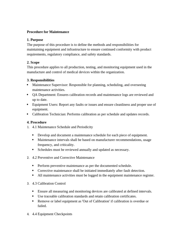 Updated Procedure For Maintenance | PDF | Calibration | Medical Device
