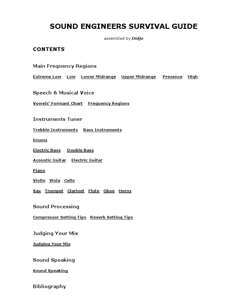 Sound Engineers Survival Guide PDF Equalization (Audio) Drum Kit