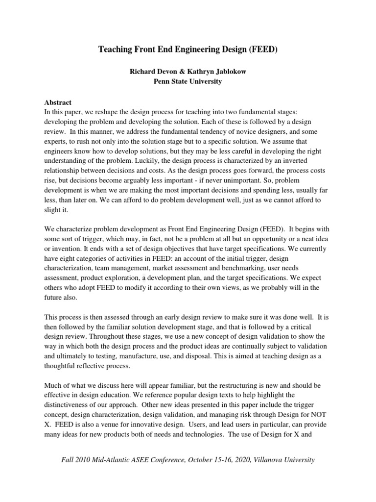 Teaching Front End Engineering Design | PDF | Engineering Design ...