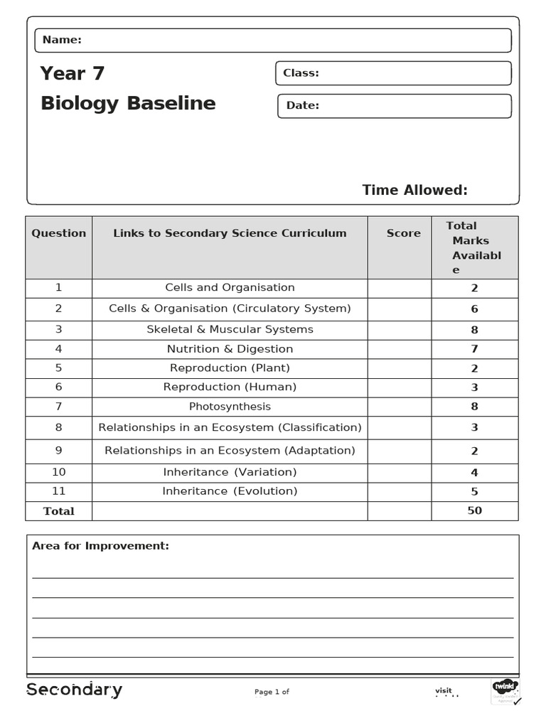 KS3 Biology Baseline Test | PDF | Heart | Biology