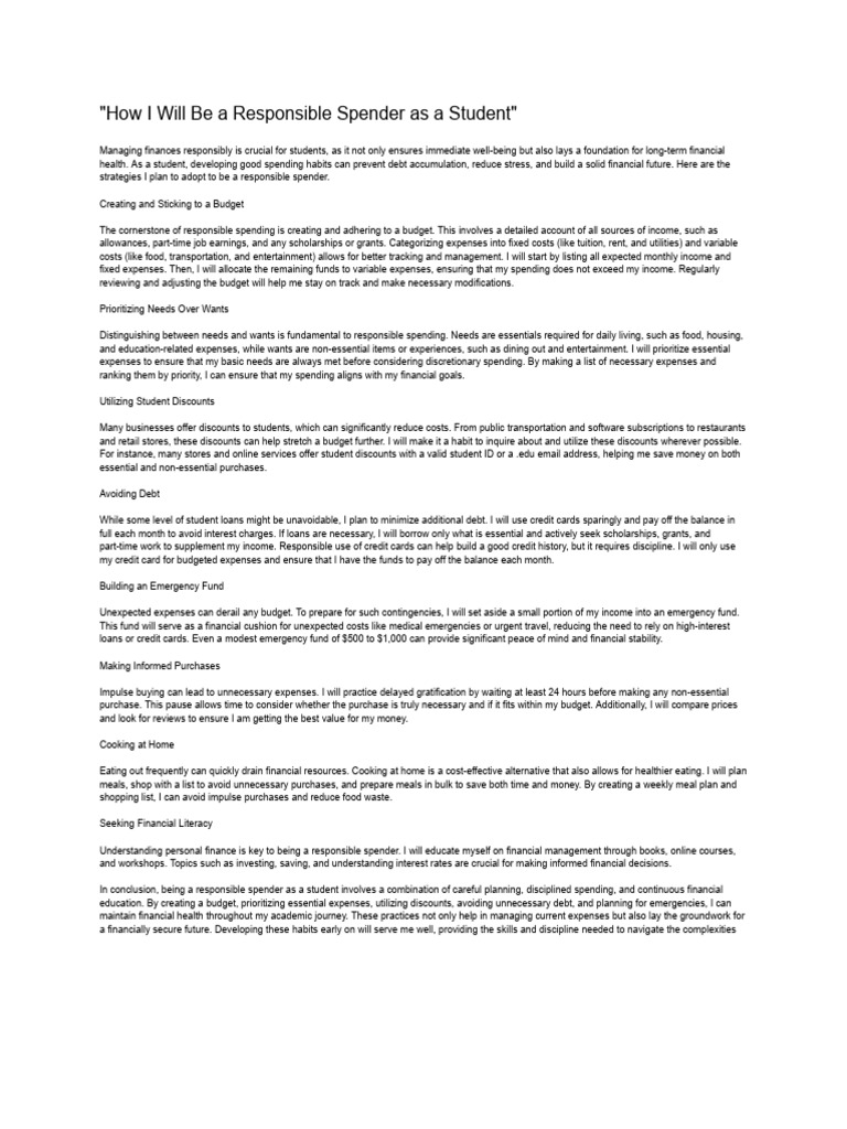 How I Will Be A Responsible Spender As A Student | PDF | Expense ...