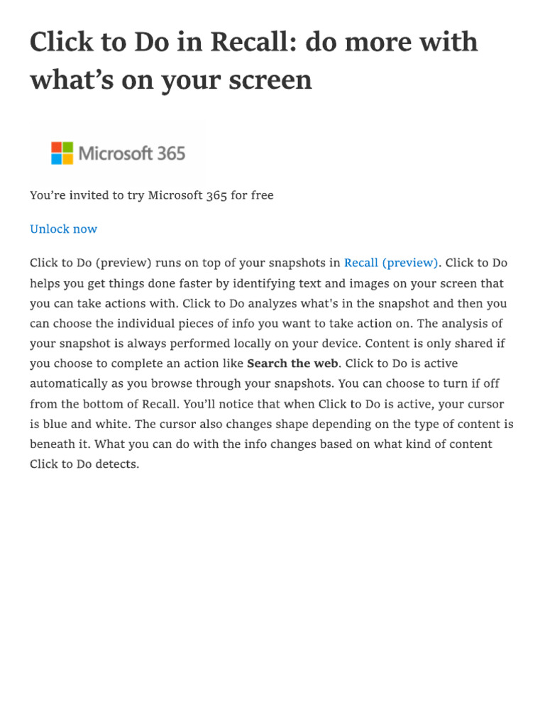 MS Recall Click To Do | PDF