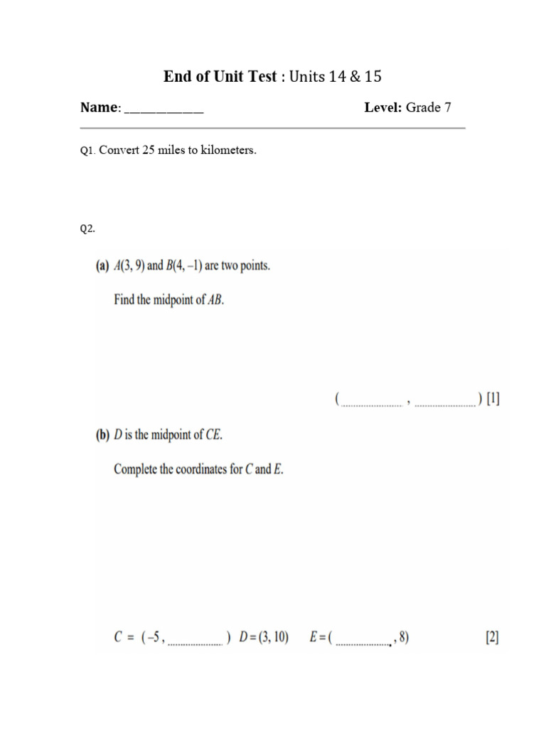 End of Unit 14 and 15 Test | PDF