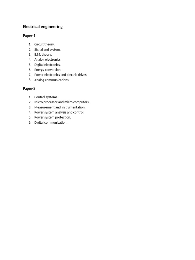 Electrical Engineering Course Topics | PDF