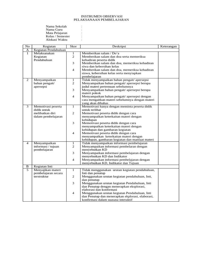 Instrumen Observasi Pembelajaran Efektif | PDF