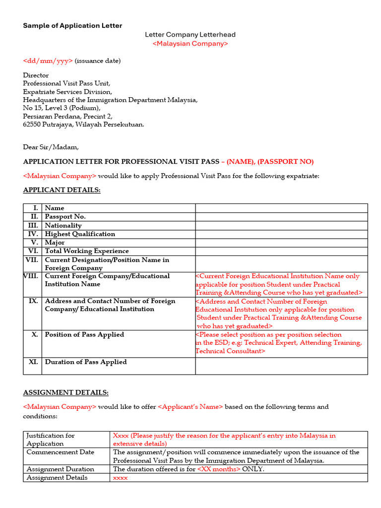 Application for Professional Visit Pass | PDF | Cultural Globalization ...