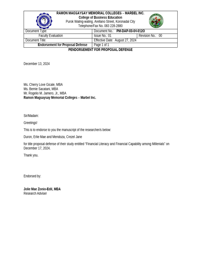 Montejo and Saur. Proposal Defense | PDF