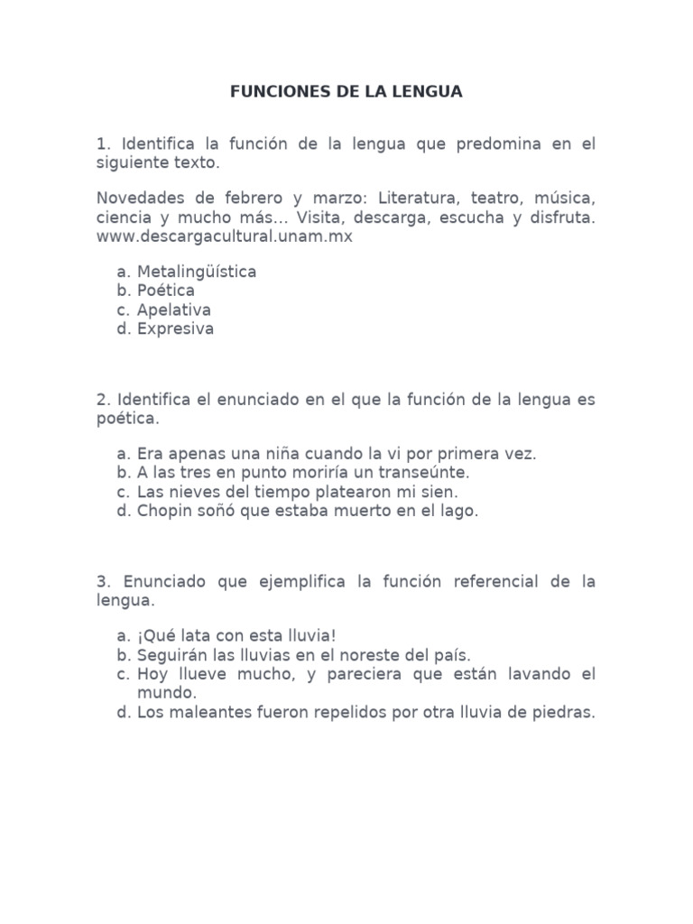 Funciones de la Lengua: Ejemplos y Análisis | PDF