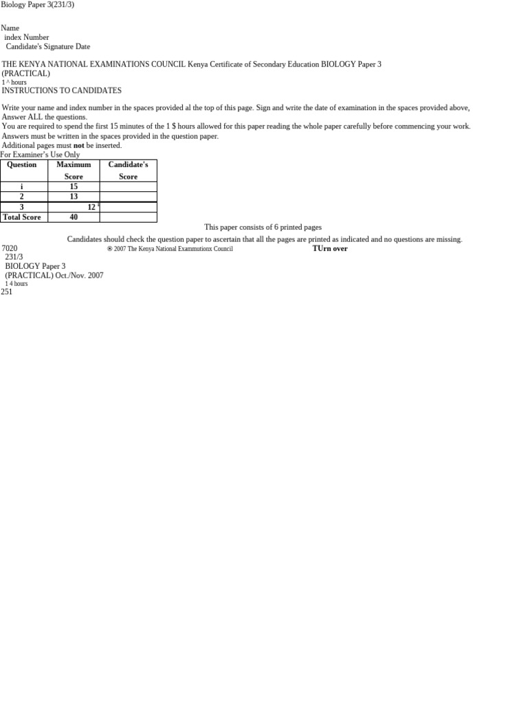 2007 Kcse Biology P3 Questions Pdf Leaf