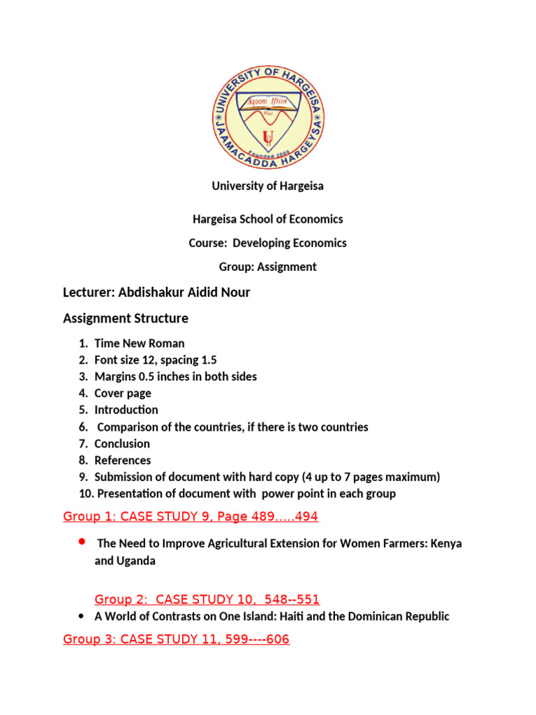 Developing Economics Group Assignment Guide | PDF