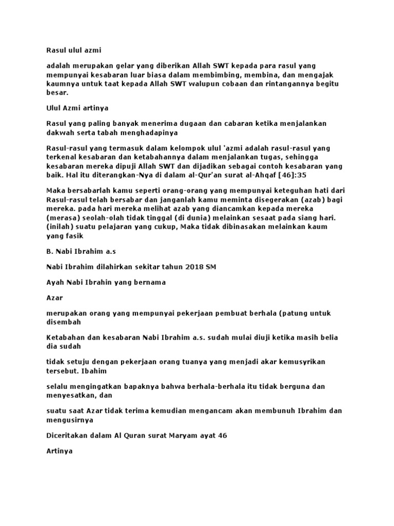 Sejarah Nabi Ulul Azmi Dan Mukjizatnya - Seputar Sejarah