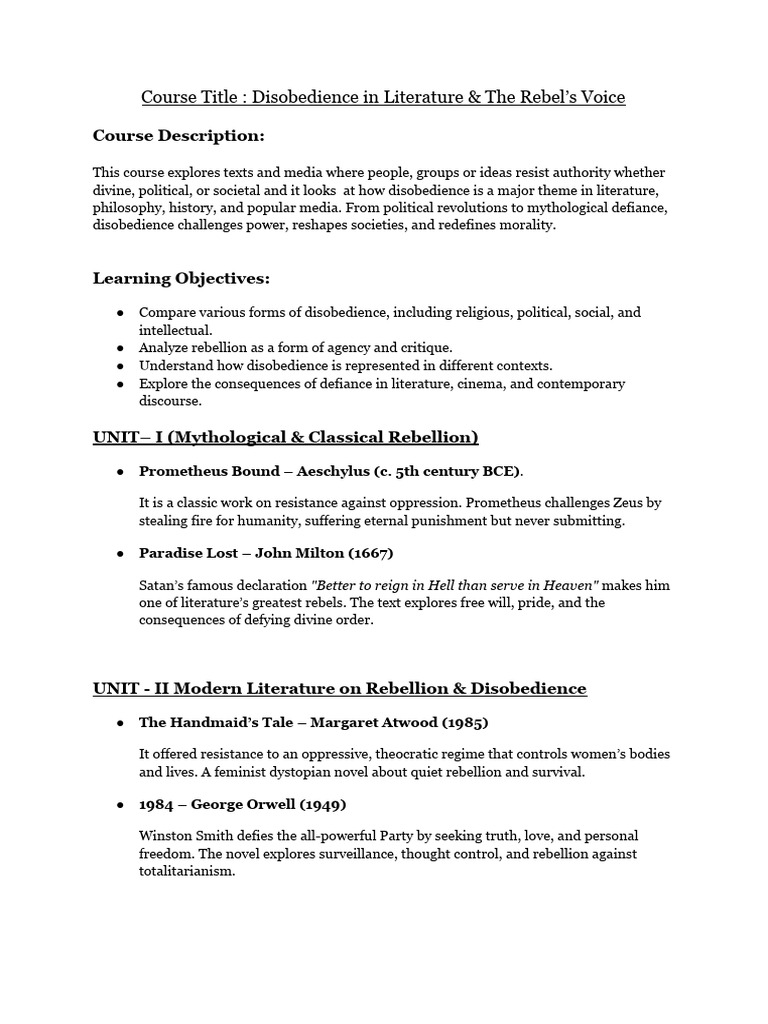 Disobedience in Literature Course | PDF | The Prince | Prometheus