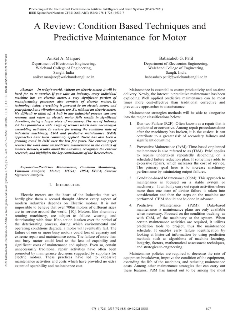 Predictive Maintenance for Electric Motors | PDF | Electric Motor ...
