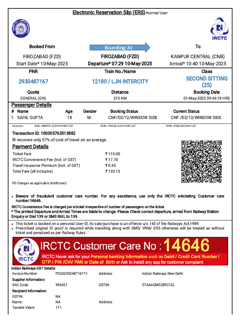 Kanpur Ticket | PDF | Identity Document | Payments