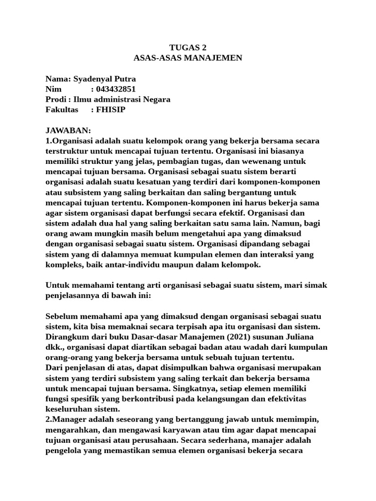 Tugas 2 Asas Asas Manajemen Pdf
