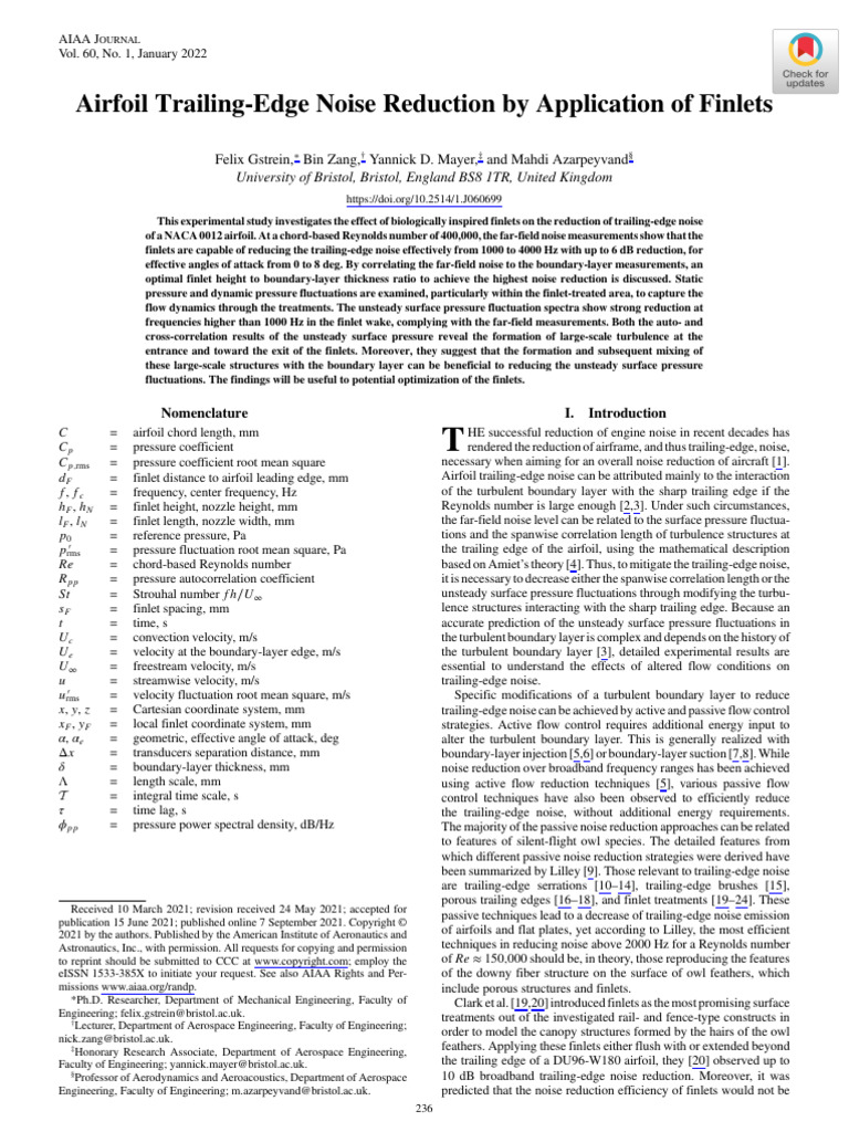 Airfoil Noise Reduction with Finlets | PDF | Boundary Layer | Turbulence