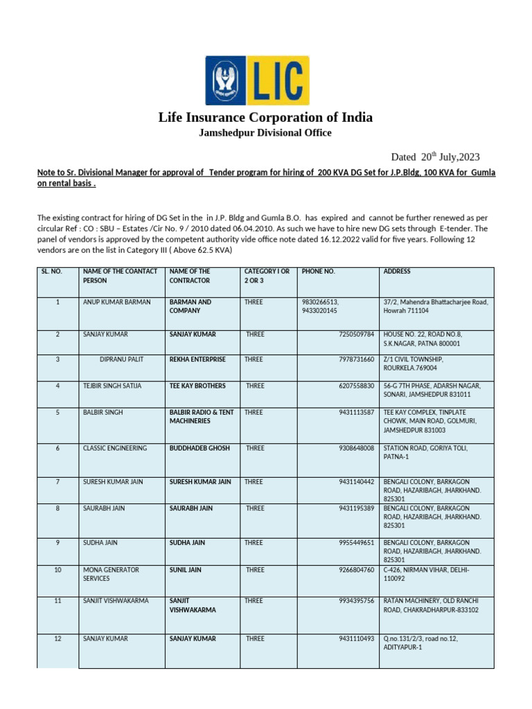 DG OFFICE NOTE FOR Approval For DG Tender Programm | PDF